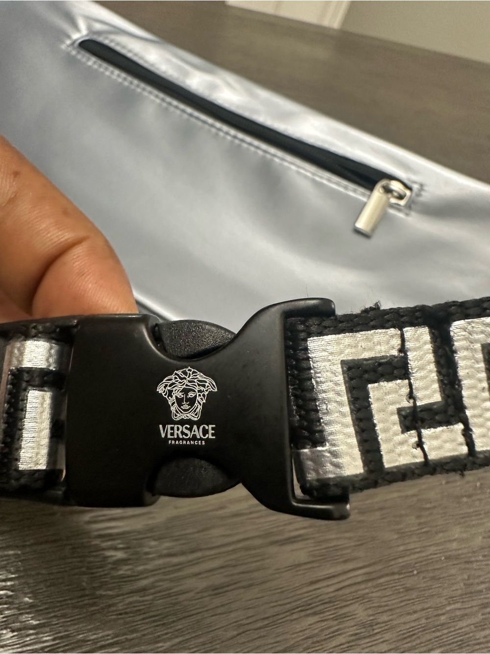 Versace Fragrances Silver Metallic Belt Bag Greek Key Strap - Picture 4 of 4